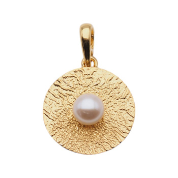 Zawieszka z białą Perłą w młotkowanym srebrze złoconym