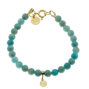 Bransoletka 18,3 cm - Amazonit fasetowane kulki i srebro złocone