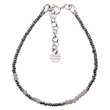 Bransoletka urodzeniowa kwiecień - opal różowy, hematyt i srebro