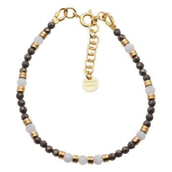 Bransoletka - Kamień Księżycowy, Piryt, Hematyt i srebro złocone