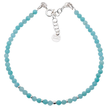Bransoletka na nogę - Amazonit fasetowane kulki i srebro