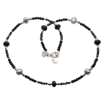 Naszyjnik - Spinel, Turmalin, Perły, Hematyt i srebro