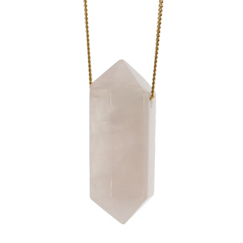 Naszyjnik - Kwarc Różowy sopel na łańcuszku srebrnym złoconym