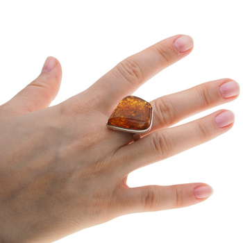 Pierścionek regulowany - Koniakowy Bursztyn w srebrze