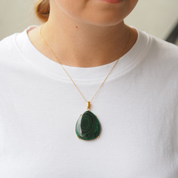 Zawieszka - malachit łza 41x35 mm w srebrze złoconym