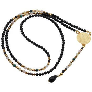 Naszyjnik długi - Turmalin czarny, cytryn, kwarc różowy, malachit i srebro złocone