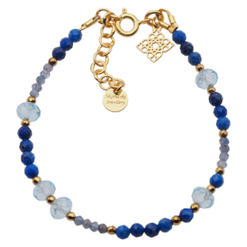 Bransoletka - Lapis Lazuli, Topaz, Tanzanit i srebro złocone