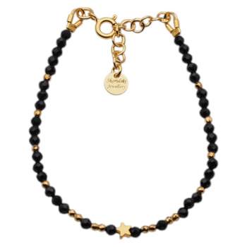 Bransoletka regulowana - Turmalin czarny, gwiazdki i srebro złocone (świąteczne)