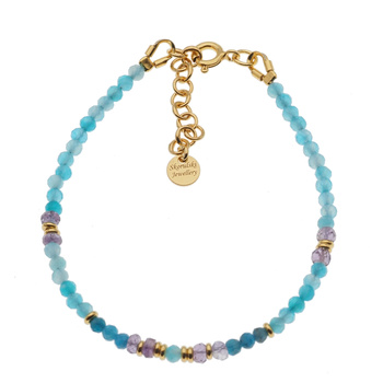 Bransoletka - Amazonit, Ametyst, Apatyt i srebro złocone