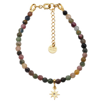 Bransoletka - Turmalin kolorowy i srebro złocone