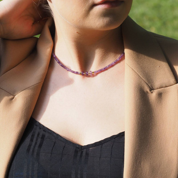 Naszyjnik regulowany - Ametyst fasetowane oponki i srebro złocone