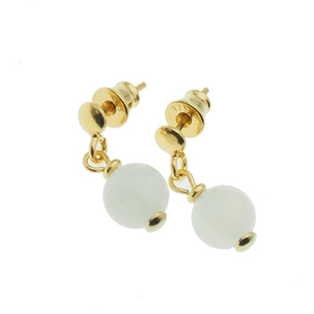 Kolczyki wiszące sztyfty - Kamień Księżycowy kulki i srebro złocone