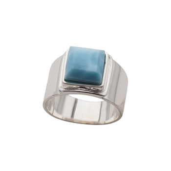 Pierścionek sygnet- Larimar kwadrat i srebro