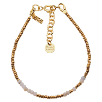 Bransoletka urodzeniowa kwiecień - opal różowy, złoty hematyt i srebro złocone