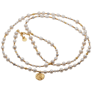 Naszyjnik długi - Białe, szare Perły hodowane i srebro złocone