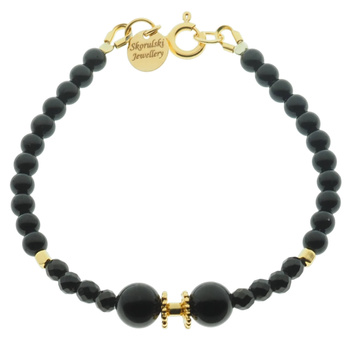 Bransoletka - Turmalin czarny i srebro złocone