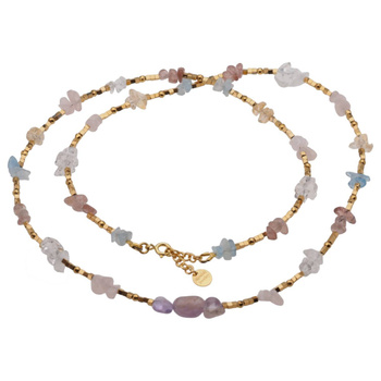 Naszyjnik długi - Mix kamieni sieczka, kostki, kulki i srebro złocone