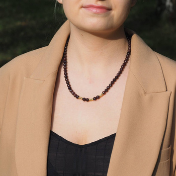 Naszyjnik - Granat fasetowane kulki i srebro złocone