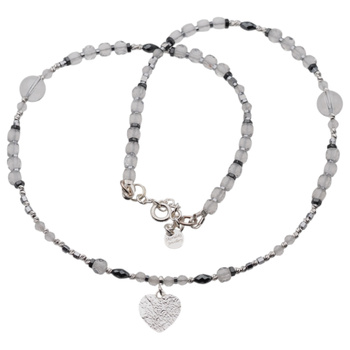 Naszyjnik - Kryształ Górski, hematyt, serce i srebro