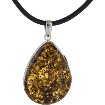 Naszyjnik na rzemieniu - zielony Bursztyn z łuskami w srebrze 