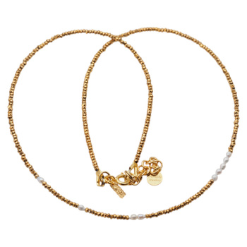 Naszyjnik urodzeniowy czerwiec- białe perły, hematyt i srebro złocone