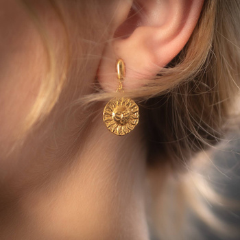 Kolczyki na wiszących sztyftach- słońce i srebro złocone