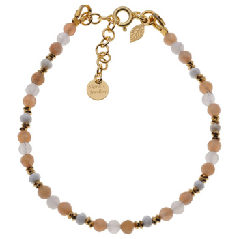 Bransoletka - Kamień Księżycowy, Słoneczny, Howlit, Hematyt i srebro złocone