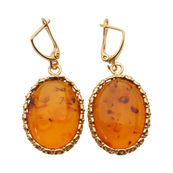 Kolczyki - koniakowy Bursztyn owal i srebro złocone