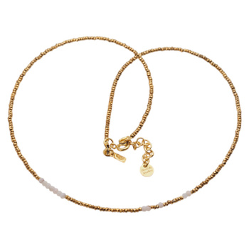 Naszyjnik urodzeniowy kwiecień - opal różowy, hematyt złoty i srebro złocone