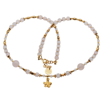 Naszyjnik - Kryształ Górski, Kwarc Różowy, Hematyt, kwiat i srebro złocone