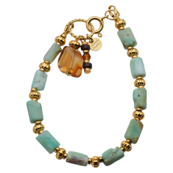 Bransoletka - Chryzopraz, Cytryn, Granat i srebro złocone