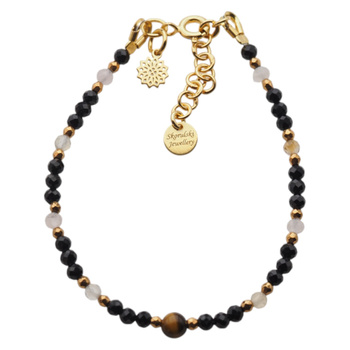 Bransoletka mix - Turmalin, cytryn, kwarc różowy i srebro złocone