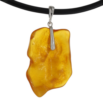 Naszyjnik  na rzemieniu - Bursztyn i srebro