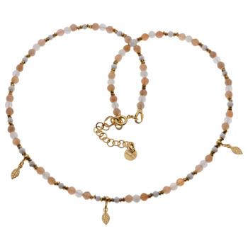 Naszyjnik - Kamień Księżycowy, Słoneczny, Howlit, Hematyt i srebro złocone