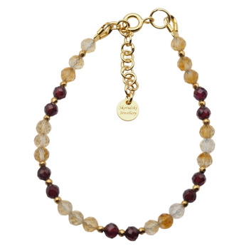 Bransoletka regulowana - Granat, Turmalin czarny, Hematyt i srebro złocone