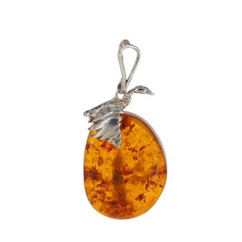 Zawieszka ptak - Bursztyn koniakowy w srebrze 