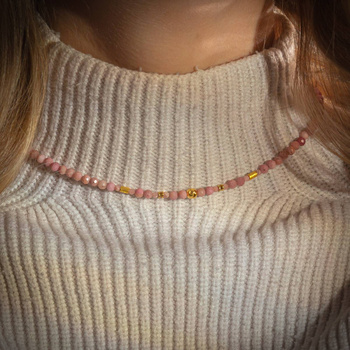 Naszyjnik regulowany - Rodochrozyt fasetowane kulki i srebro złocone