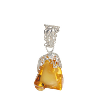Zawieszka - surowy Bursztyn mleczny plastry w srebrze 
