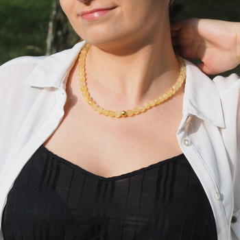 Naszyjnik - Cytryn fasetowane kulki i srebro złocone