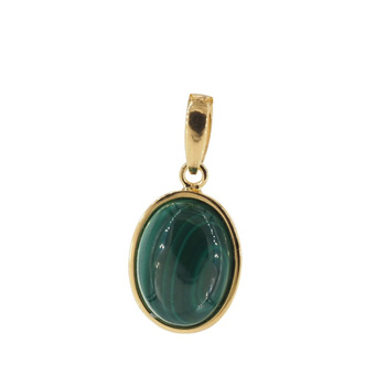 Zawieszka z owalnym malachitem w srebrze złoconym