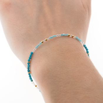 Bransoletka - Turkus, Apatyt, Kryształ Górski i srebro złocone