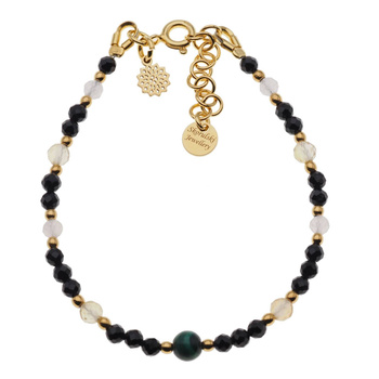 Bransoletka mix - Turmalin, cytryn, kwarc różowy i srebro złocone