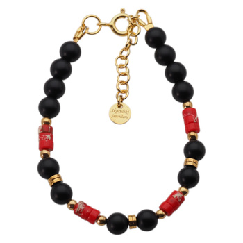 Bransoletka z czerwonym Jaspisem cesarskim i Onyksem – srebro pozłacane 24k