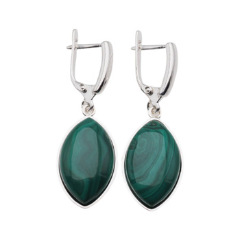 Kolczyki - malachit markiza w srebrze