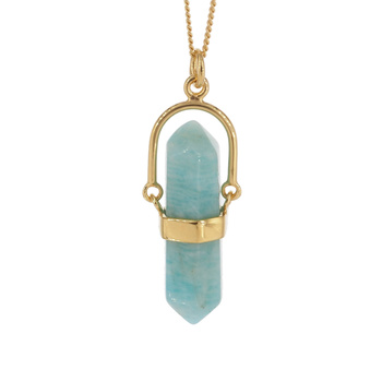 Naszyjnik - Amazonit sopel w okuciu na łańcuszku złoconym