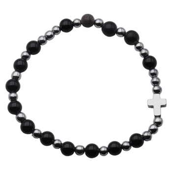 Bransoletka różaniec na gumce - Onyks. Jaspis Cesarski i Hematyt