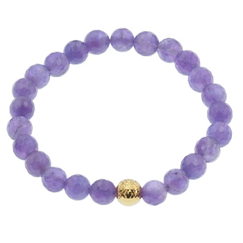 Bransoletka - Ametyst fasetowane kulki 8mm i srebro złocone