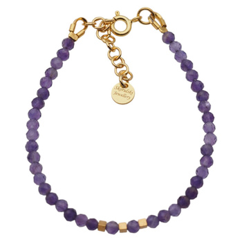 Bransoletka regulowana - Ametyst fasetowane kulki i srebro złocone