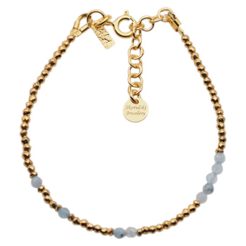Bransoletka urodzeniowa marzec - akwamaryn, złoty hematyt i srebro złocone