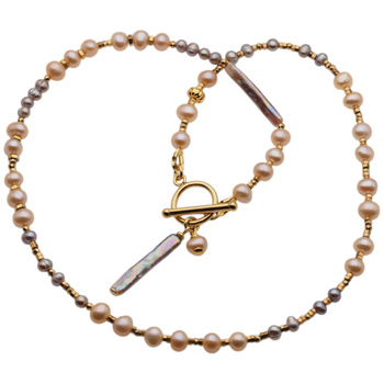 Naszyjnik - Różowe Perły hodowane i srebro złocone